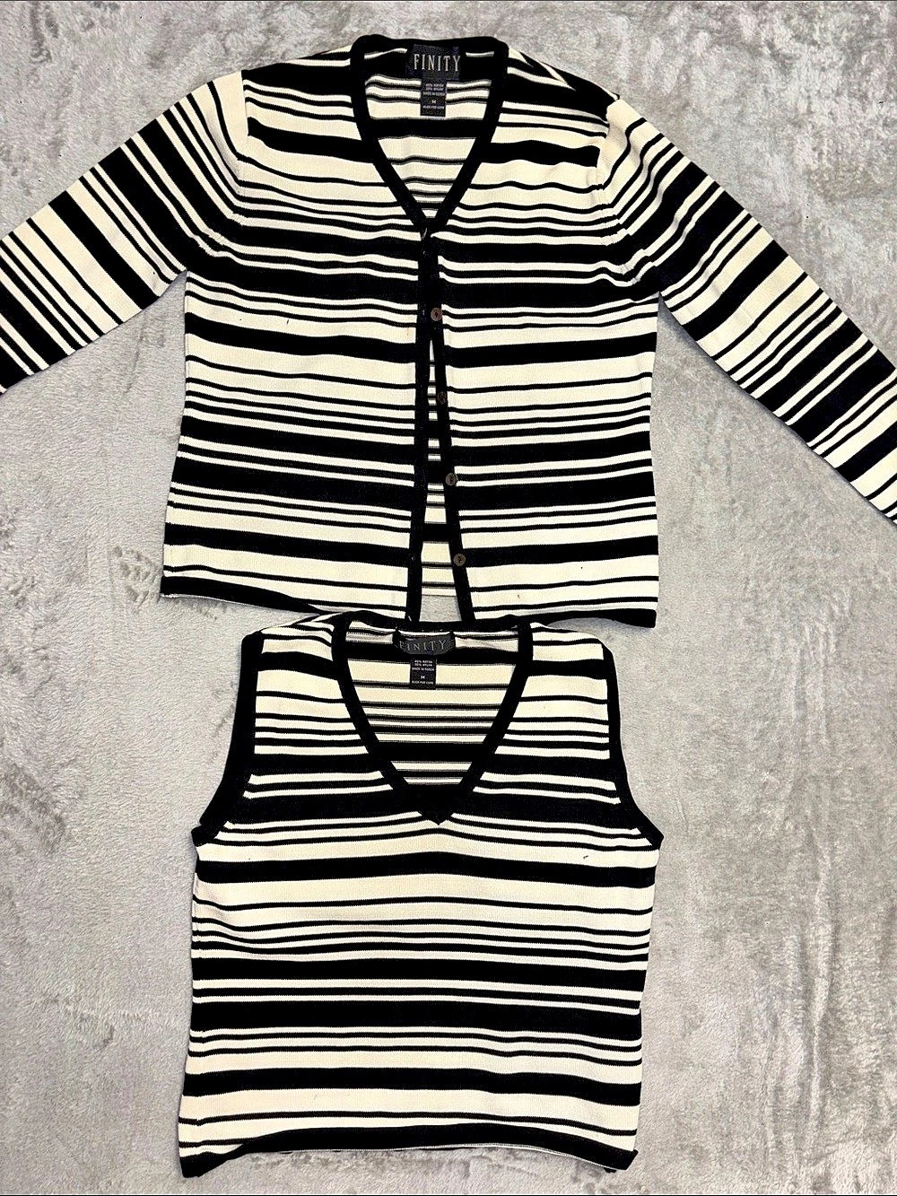 FINITY Black & Cream Striped Tank and Cardigan Set